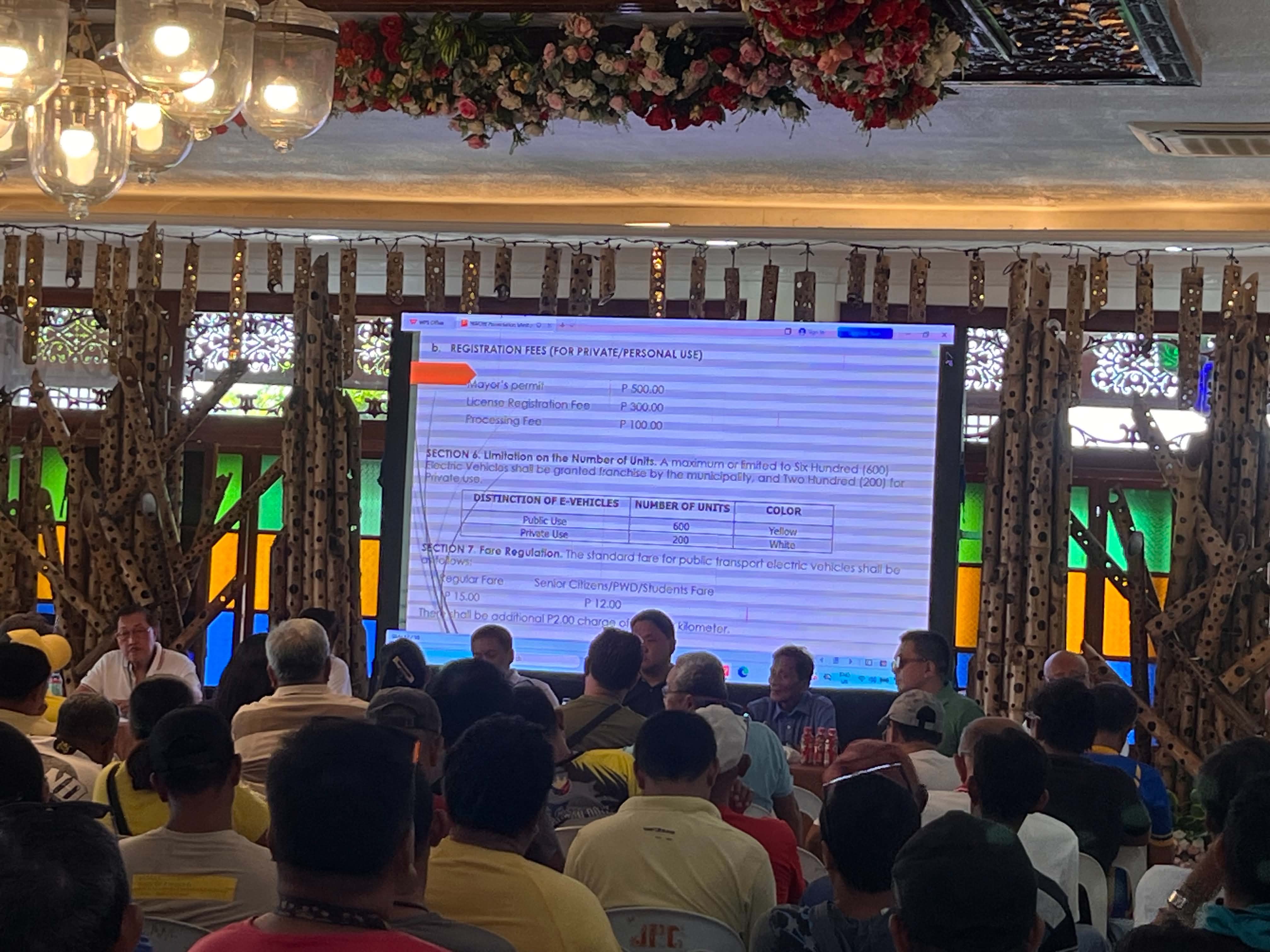 PUBLIC HEARING TO AN ORDINANCE REGULATING  THE OPERATION AND FRANCHISE OF ELECTRIC VEHICLES PUBLIC AND PRIVATE OR PERSONAL USE IN THE MUNICIPALITY OF PALO, LEYTE PROVIDING FOR SAFETY STANDARDS AND CORRESPONDING PENALTIES.SEPTEMBER 9, 2026